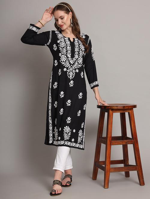 women embroidered notch neck straight kurta - 21549561 -  Standard Image - 0