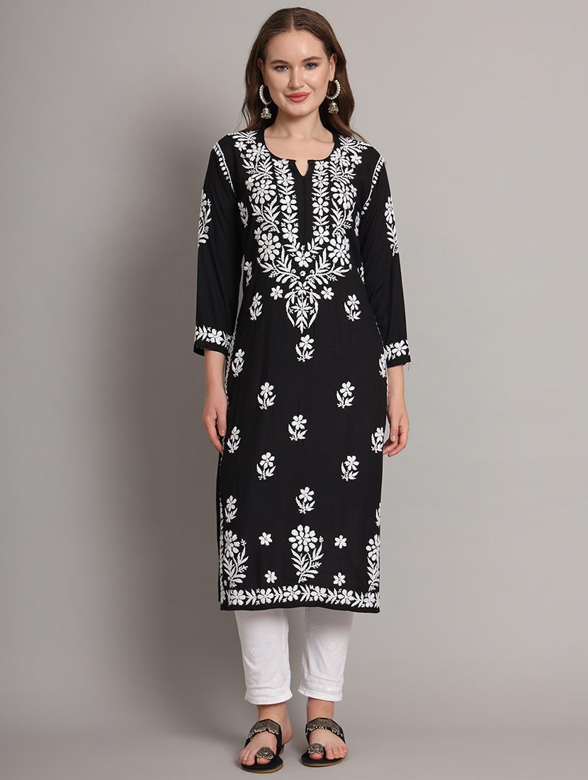 women embroidered notch neck straight kurta - 21549561 - Standard Image - 1