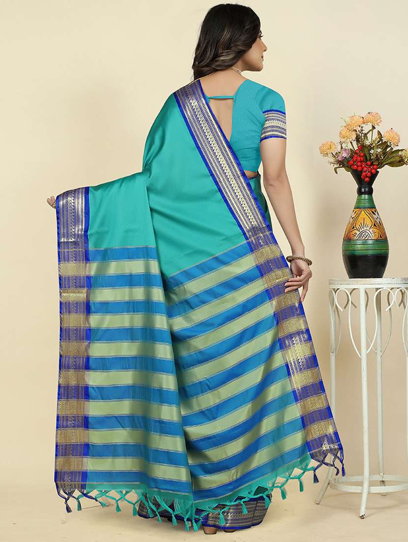 women solid zari bordered saree - 21549631 - Standard Image - 1