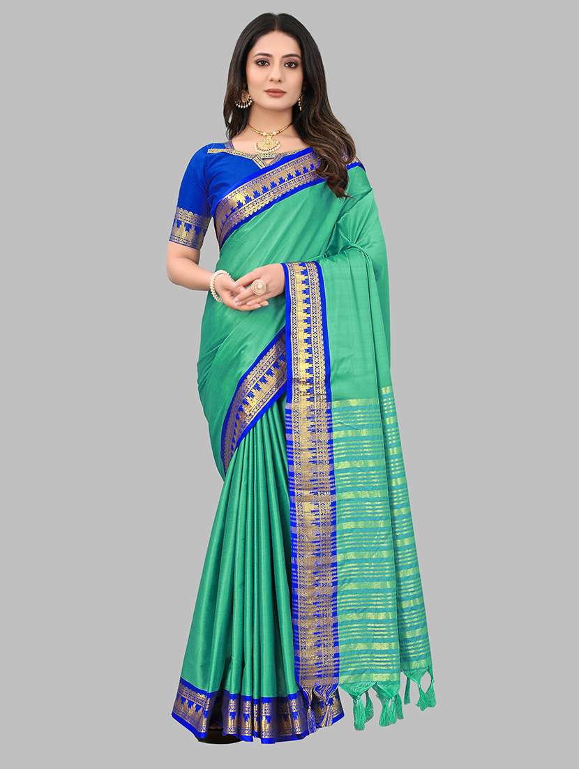 women solid zari bordered saree