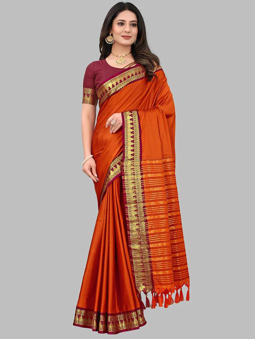 women solid zari bordered saree
