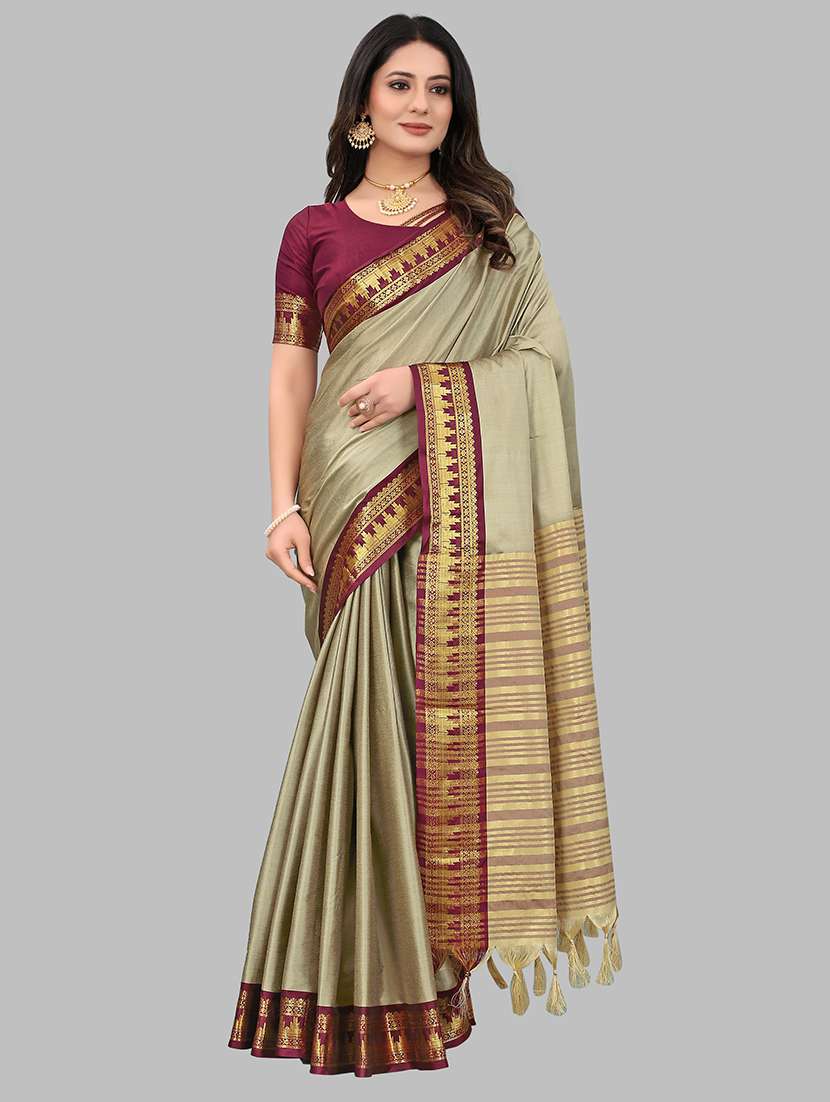 women solid zari bordered saree