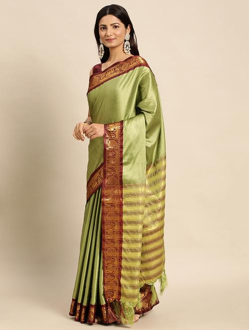 women solid zari bordered saree - 21549812 - Standard Image - 0