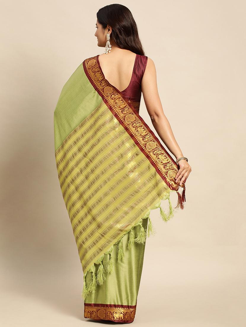women solid zari bordered saree - 21549812 - Standard Image - 1