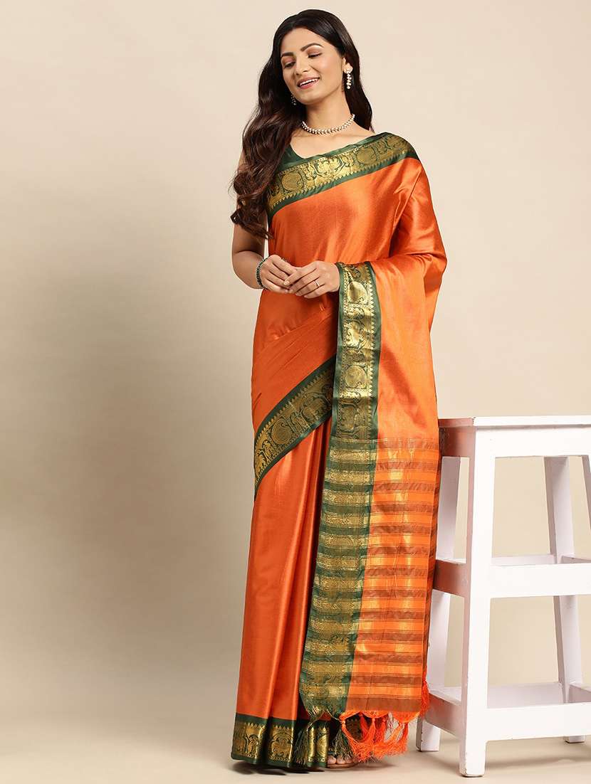 women solid zari bordered saree
