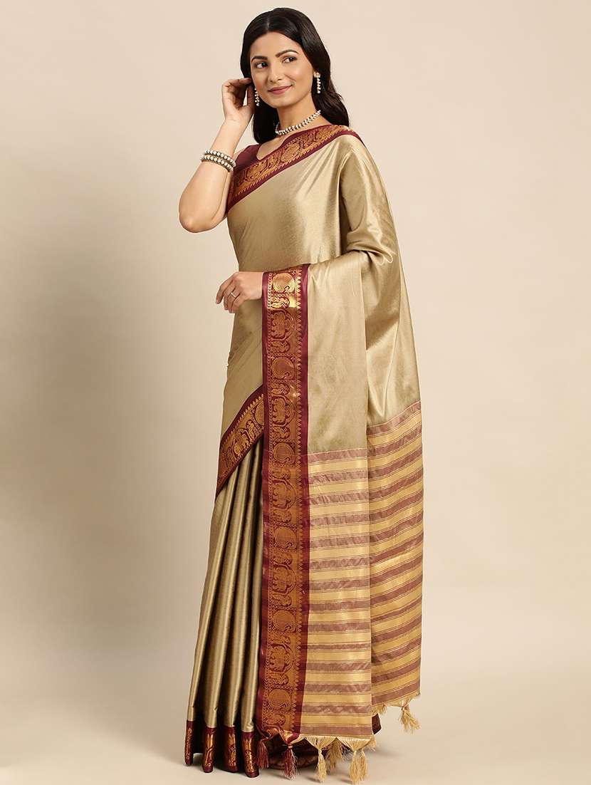 women solid zari bordered saree