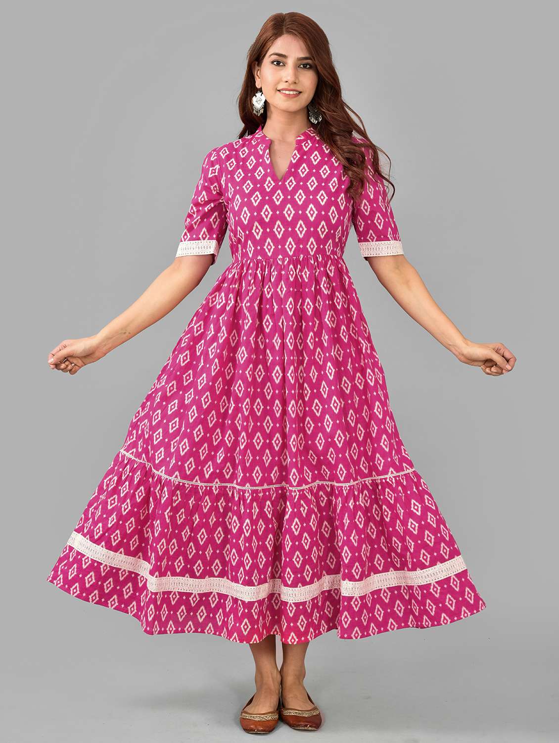 women pink ikat printed anarkali kurta - 21549905 - Standard Image - 1