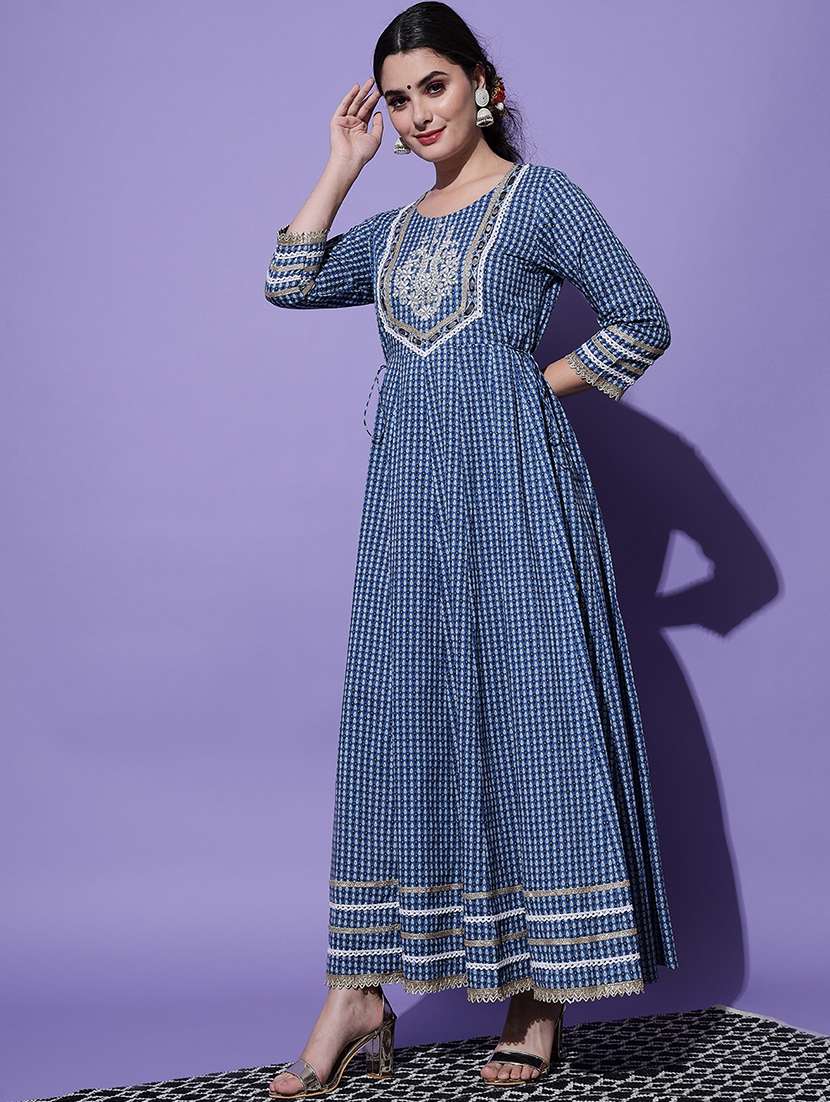 women blue printed anarkali kurta - 21549926 -  Standard Image - 1