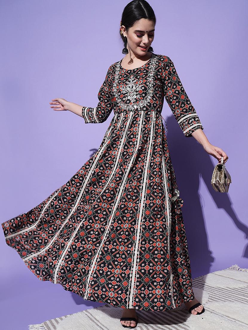 women black printed anarkali kurta - 21549935 - Standard Image - 1