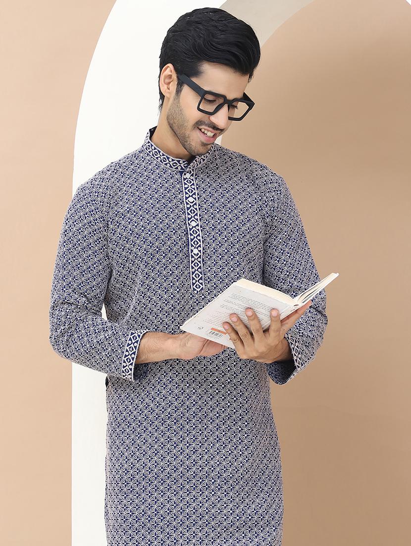 men embroidered mandarin neck kurta - 21549995 - Standard Image - 4