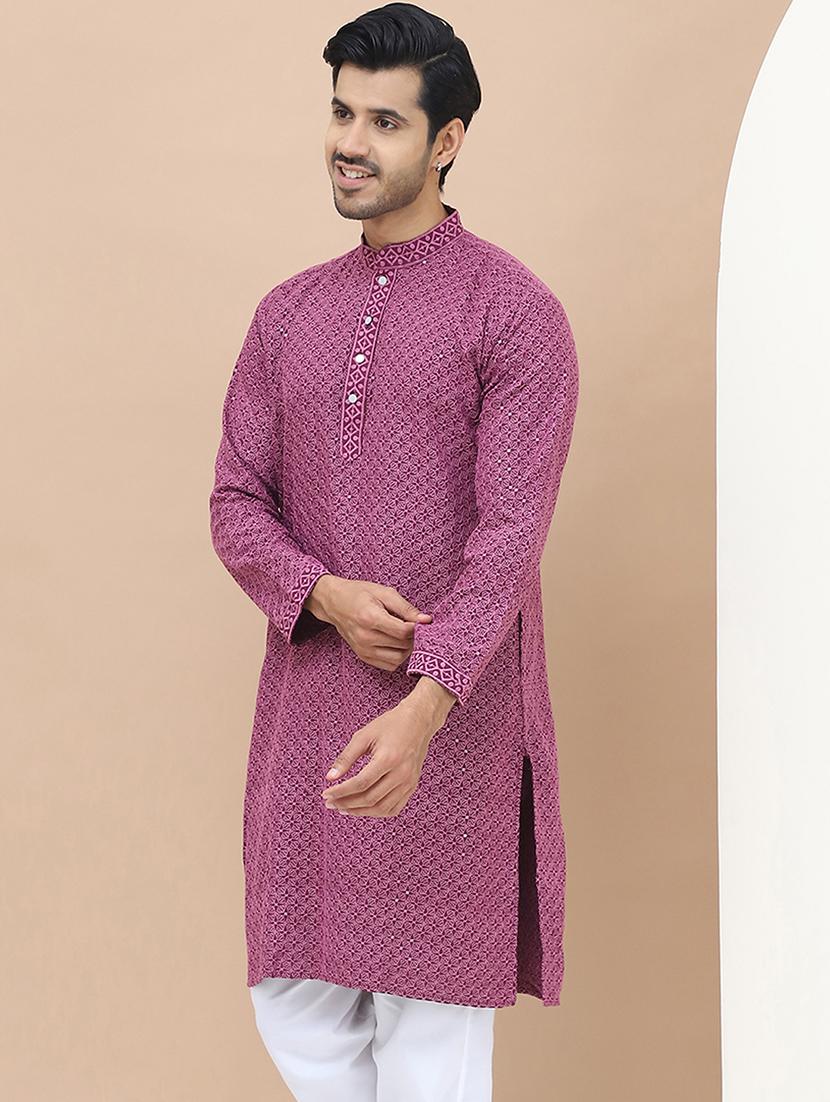 men embroidered mandarin neck kurta - 21549996 - Standard Image - 1