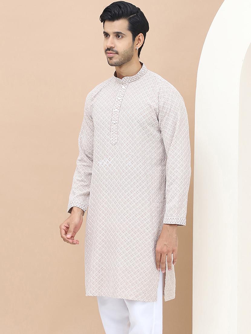 men embroidered mandarin neck kurta - 21549997 - Standard Image - 1