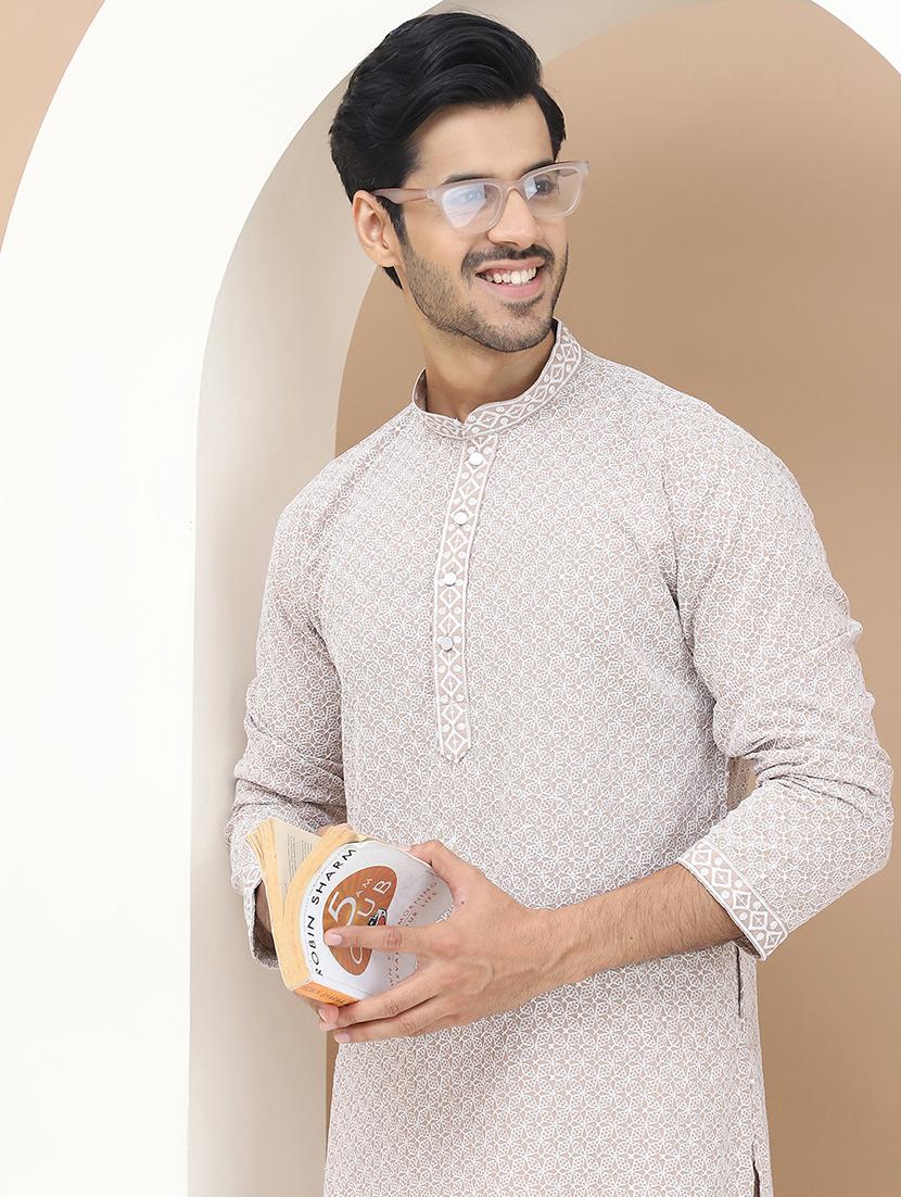men embroidered mandarin neck kurta - 21549997 - Standard Image - 4