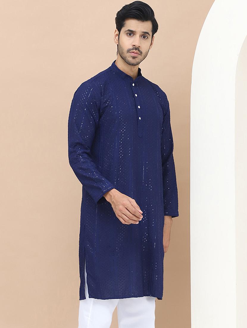 men embroidered mandarin neck kurta - 21549999 - Standard Image - 1