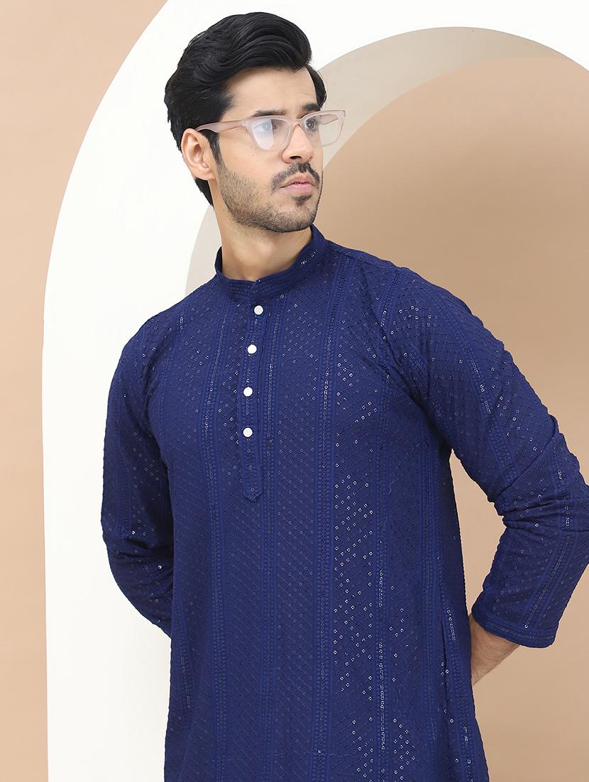 men embroidered mandarin neck kurta - 21549999 - Standard Image - 4