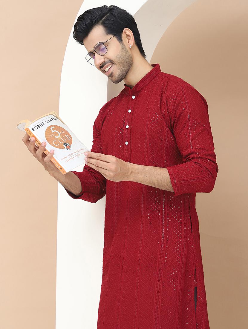 men embroidered mandarin neck kurta - 21550000 - Standard Image - 4