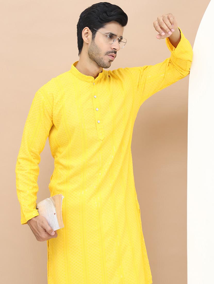men embroidered mandarin neck kurta - 21550001 - Standard Image - 4