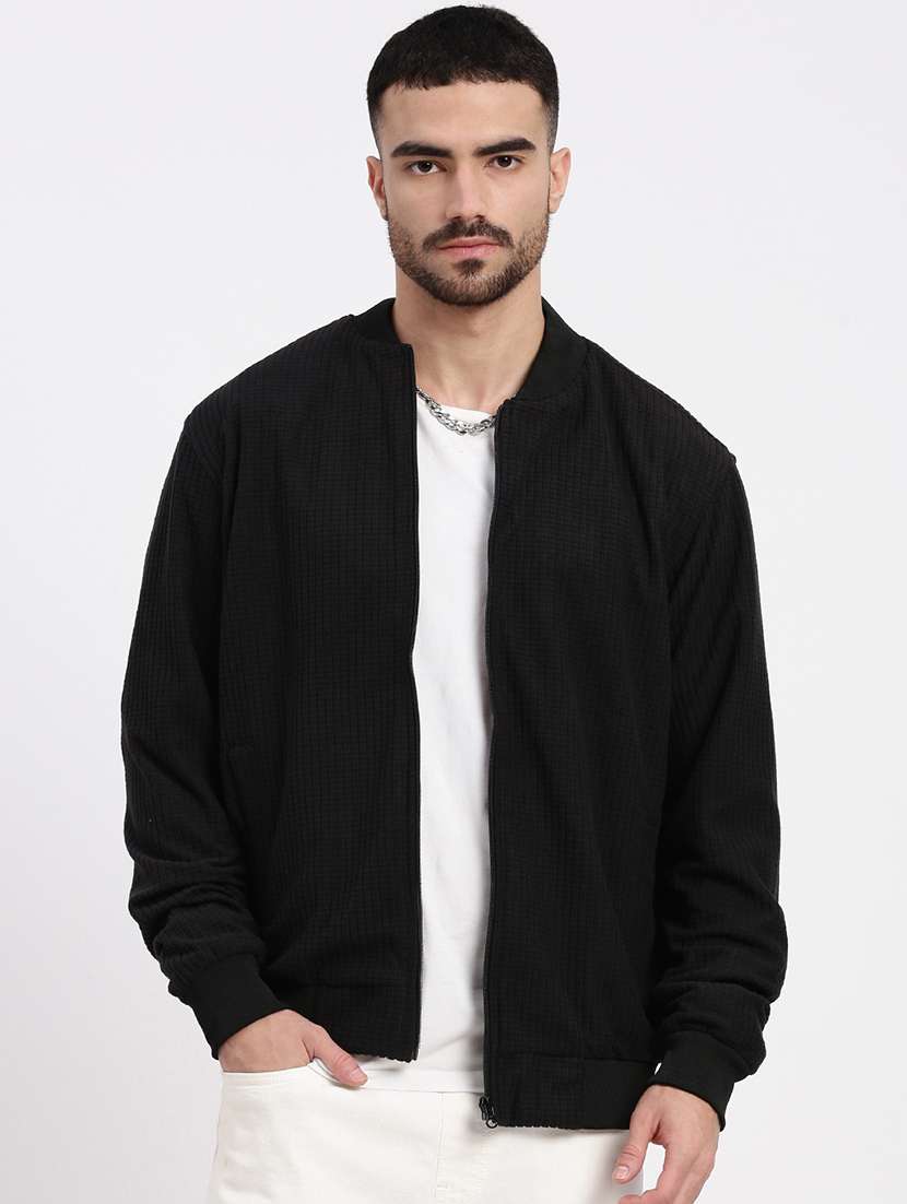 men solid henley collar casual jacket