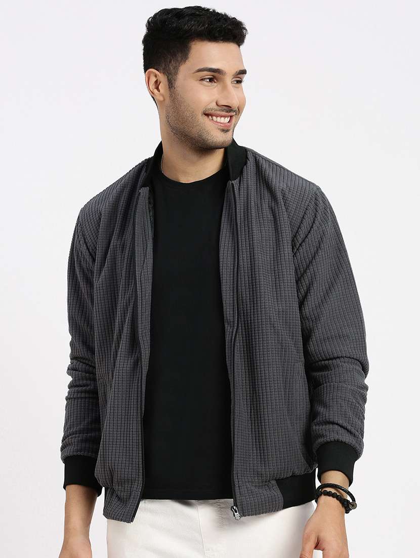 men solid henley collar casual jacket