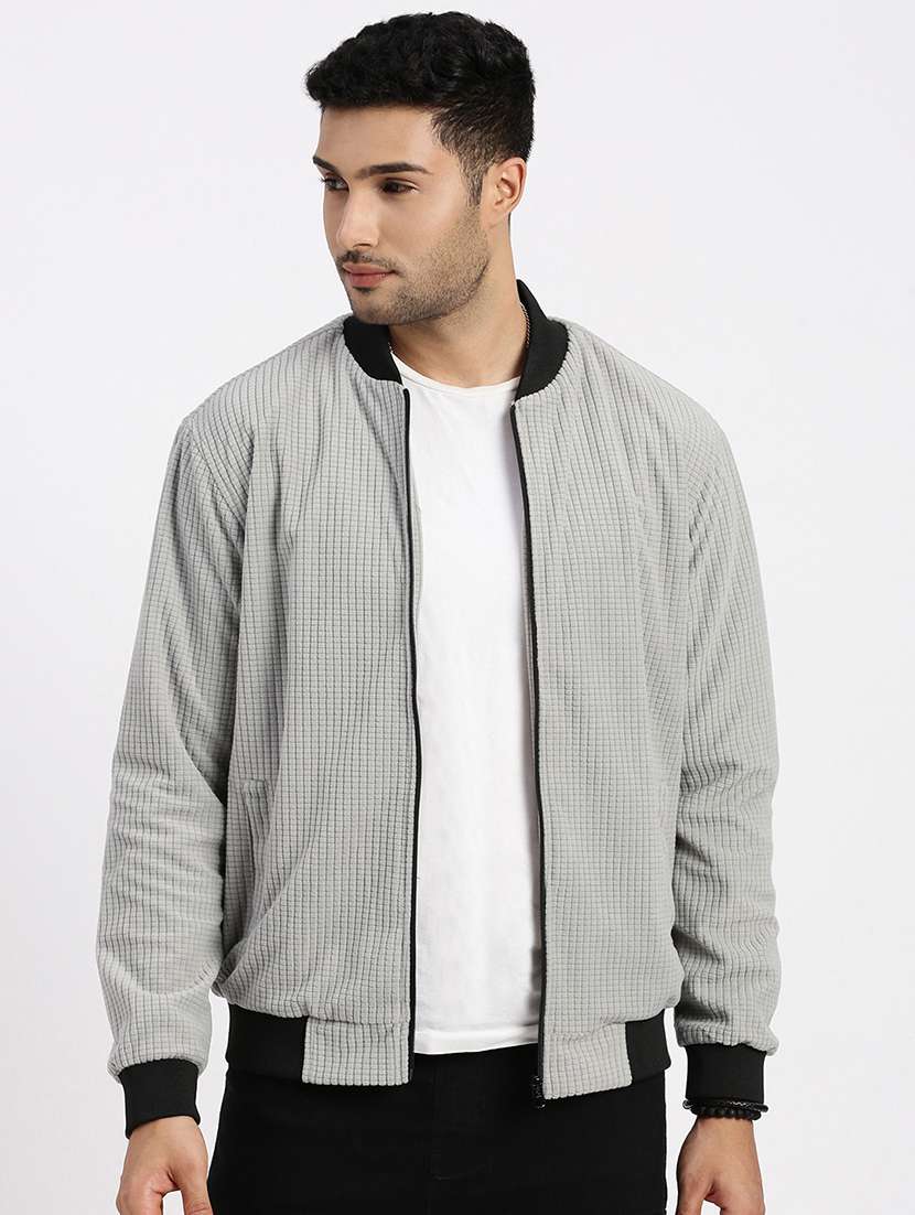 men solid henley collar casual jacket