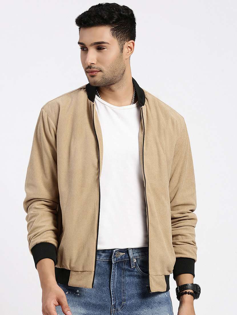 men solid henley collar casual jacket