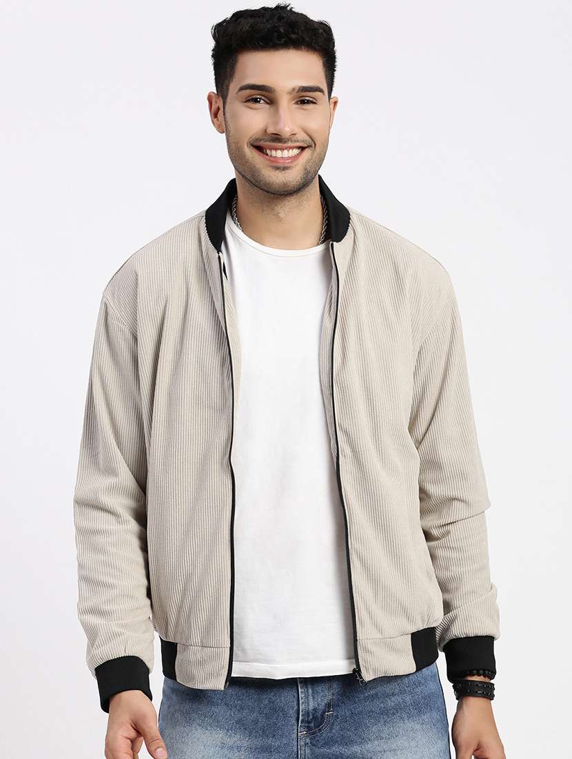 men solid henley collar casual jacket
