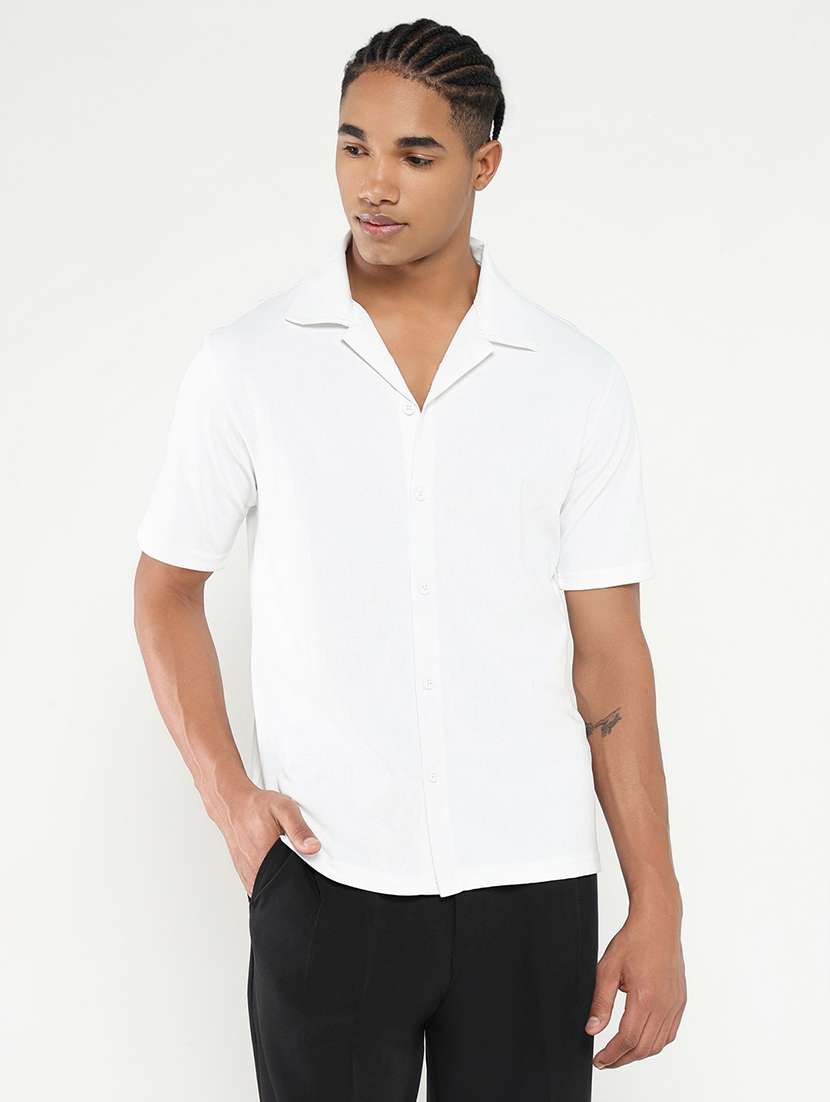 men solid short sleeve casual shirt - 21550050 -  Standard Image - 1