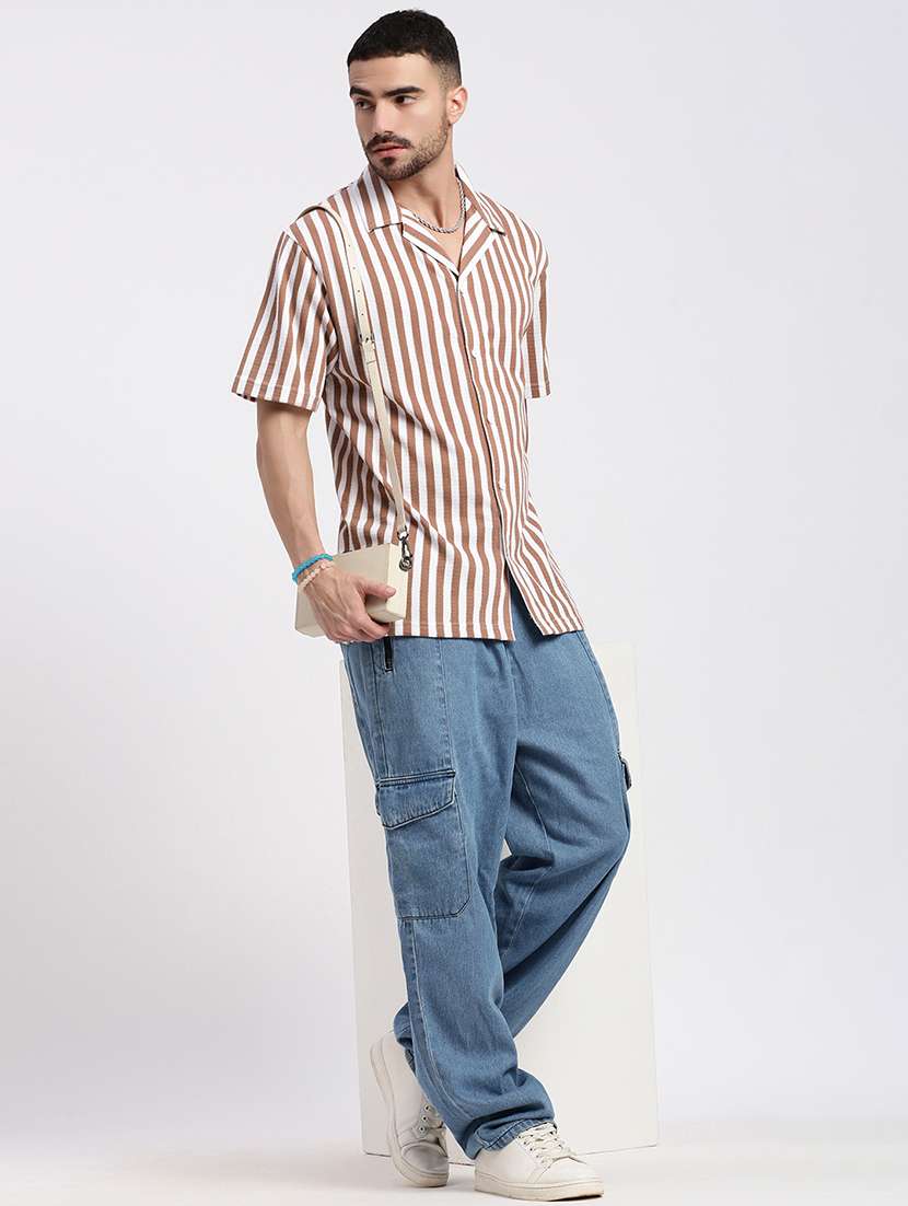 men vertical striped short sleeve casual shirt - 21550059 -  Standard Image - 4