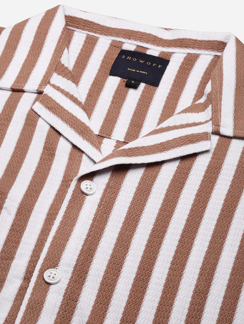 men vertical striped short sleeve casual shirt - 21550059 -  Standard Image - 6