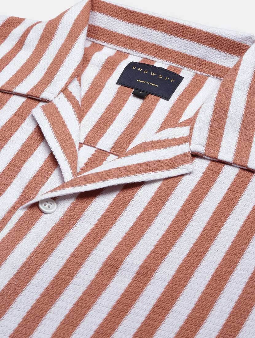 men vertical striped short sleeve casual shirt - 21550065 -  Standard Image - 6