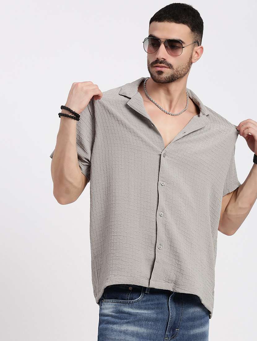 men solid short sleeve casual shirt - 21550081 -  Standard Image - 1