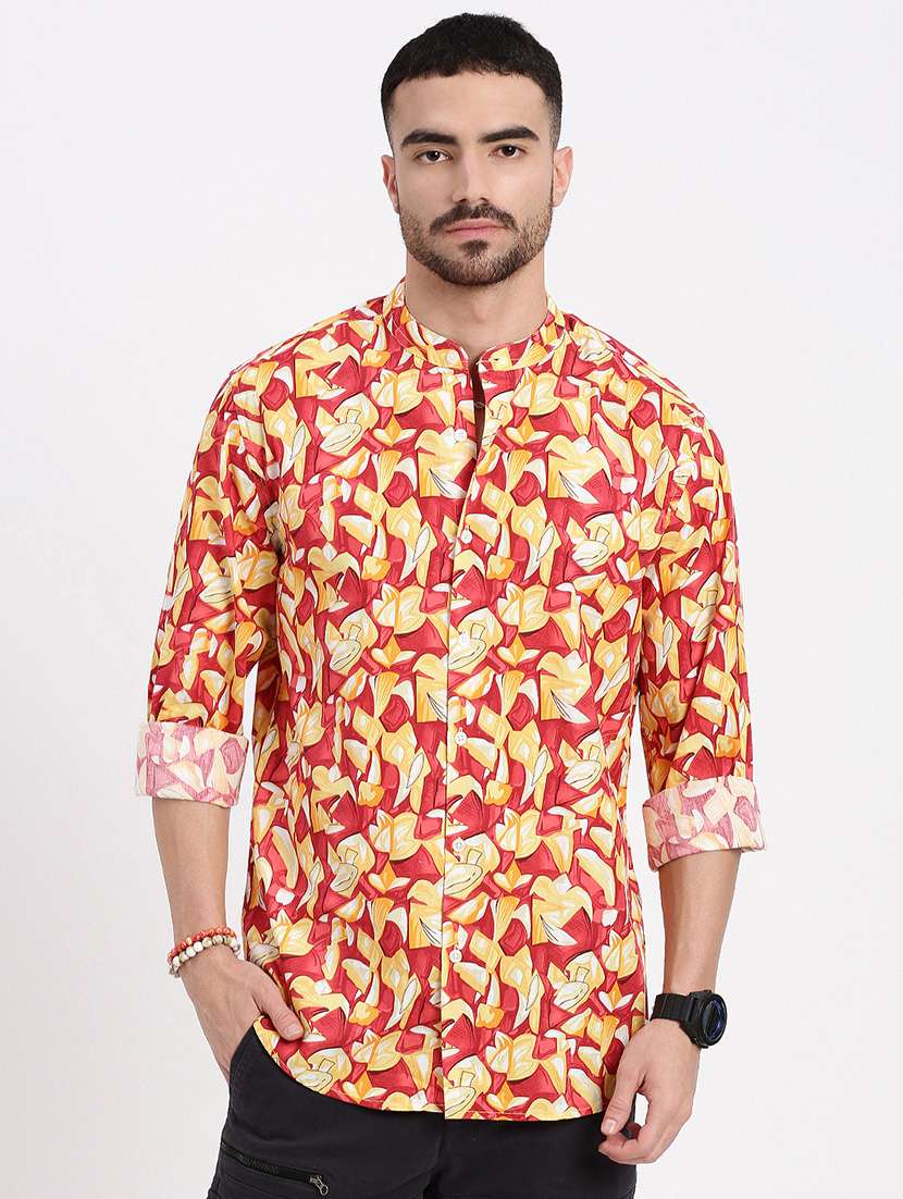 men abstract long sleeve casual shirt