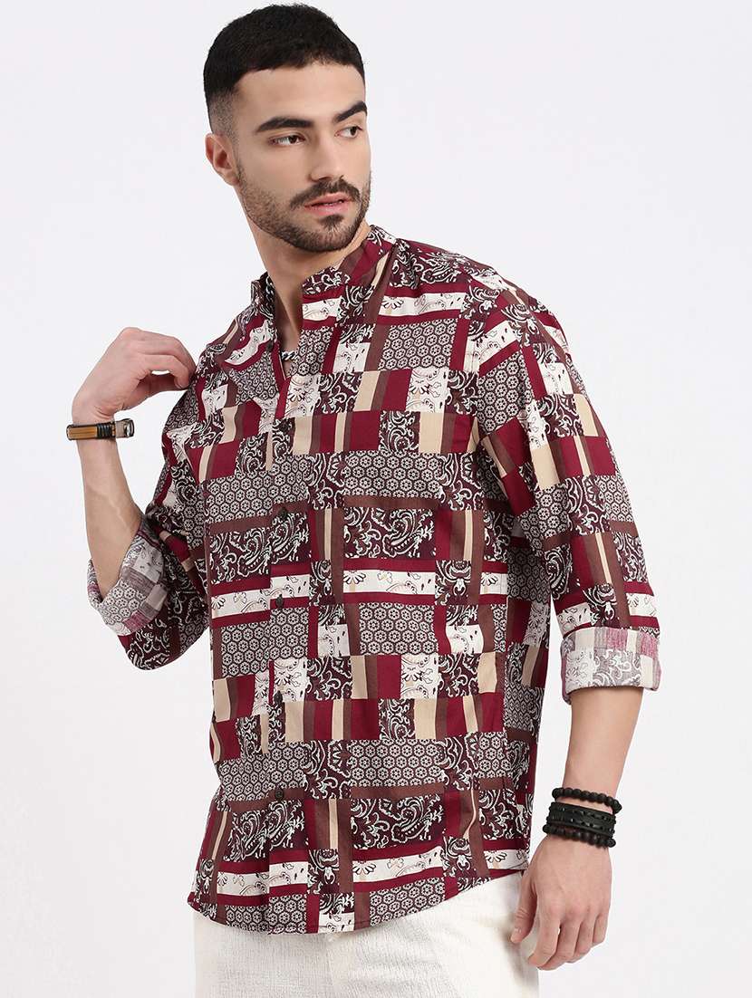 men printed long sleeve casual shirt - 21550102 -  Standard Image - 1