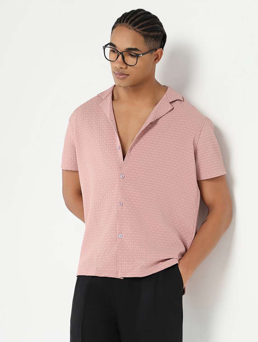 men solid short sleeve casual shirt - 21550110 -  Standard Image - 1