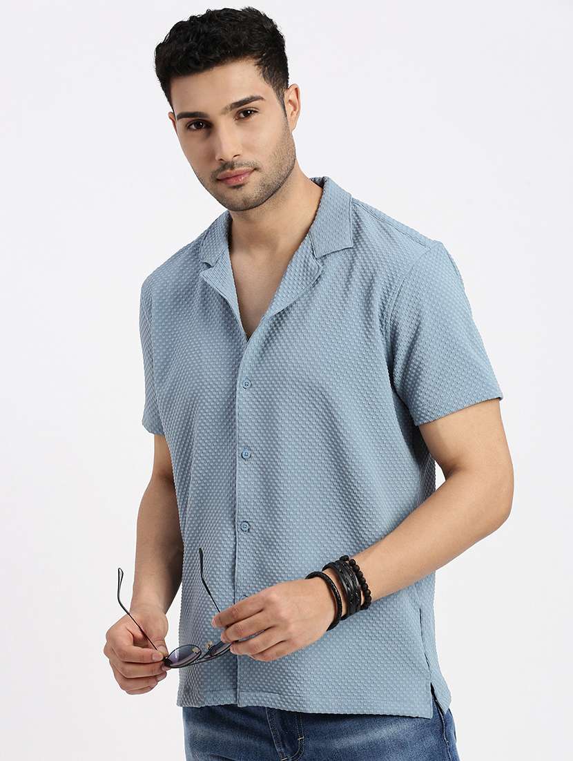 men solid short sleeve casual shirt - 21550113 -  Standard Image - 1
