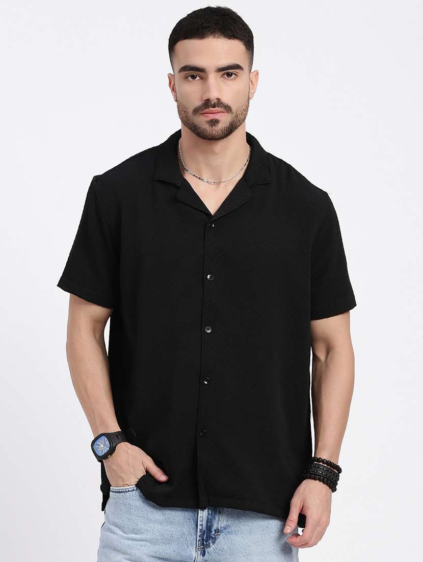 men solid cuban collar casual shirt