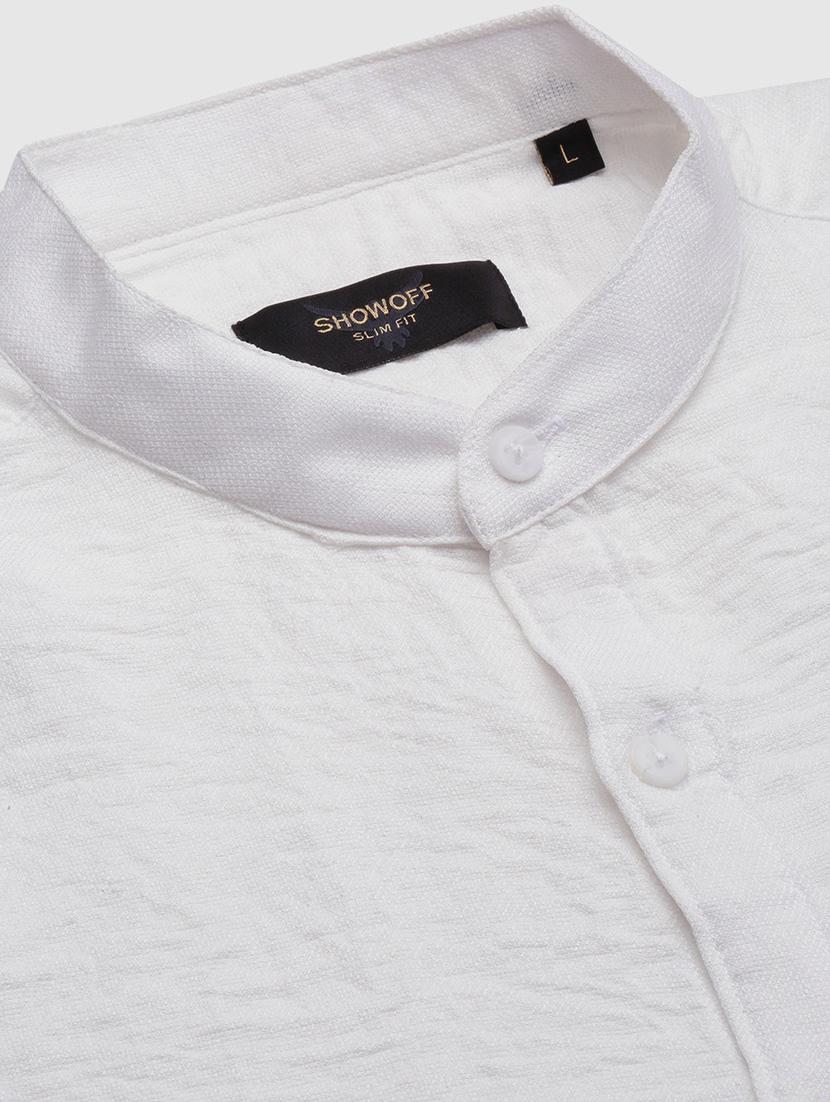 men solid mandrain neck long sleeve casual shirt - 21550122 - Standard Image - 6