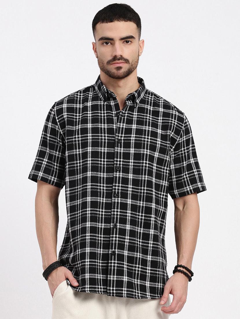 men checkered short sleeve casual shirt