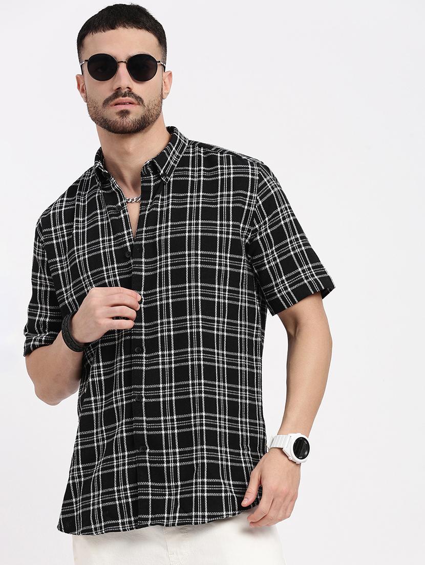 men checkered short sleeve casual shirt - 21550143 -  Standard Image - 1