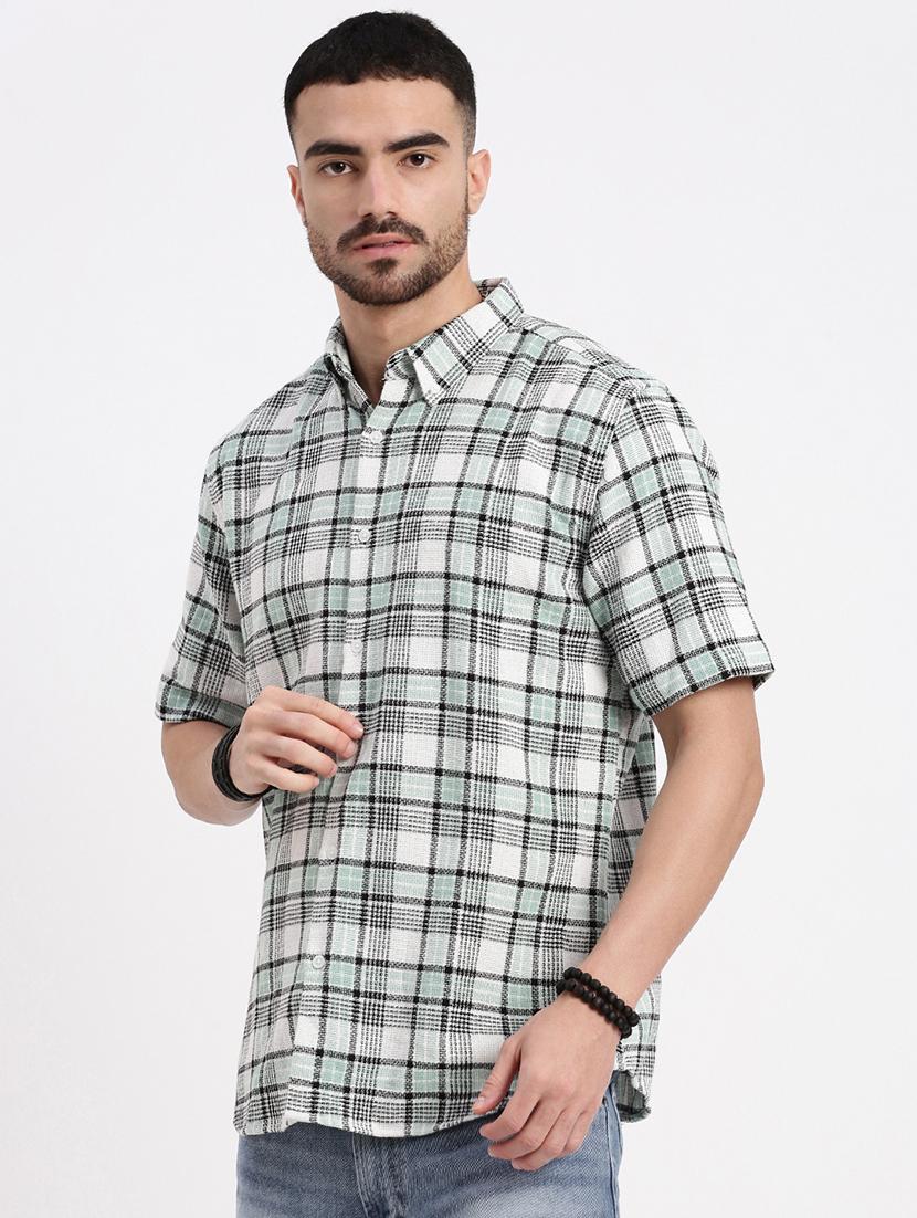 men checkered short sleeve casual shirt - 21550144 - Standard Image - 1