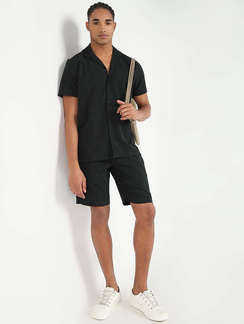 men solid shirt and short co-ord set - 21550162 - Standard Image - 4
