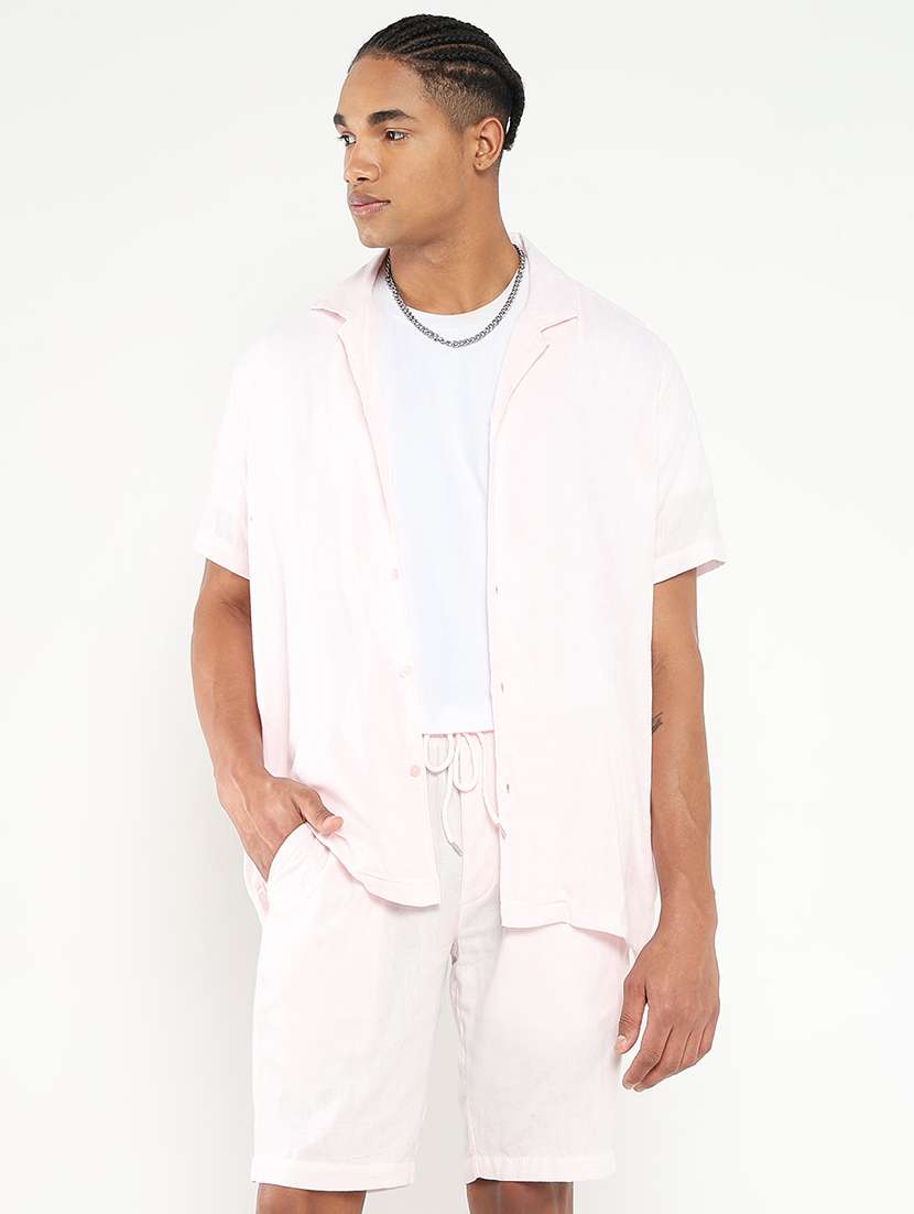 men solid shirt and short co-ord set - 21550178 -  Standard Image - 1