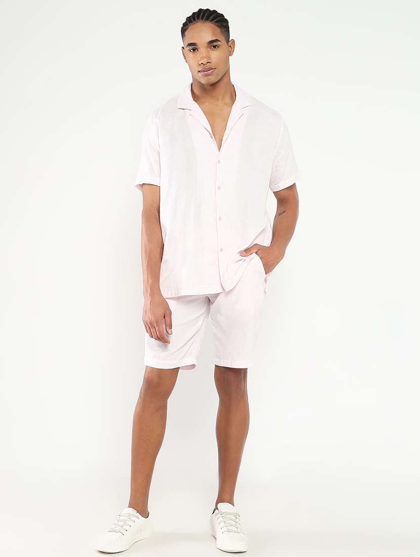 men solid shirt and short co-ord set - 21550178 - Standard Image - 4