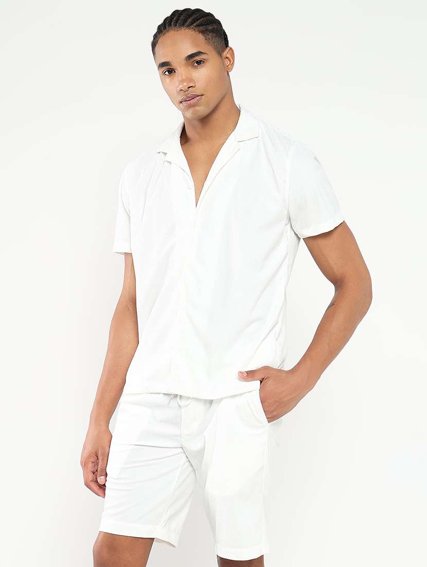 men solid shirt and short co-ord set - 21550182 - Standard Image - 1