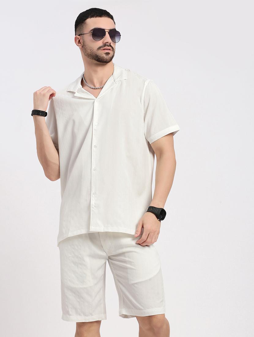 men solid shirt & shorts co-ord set - 21550188 - Standard Image - 1