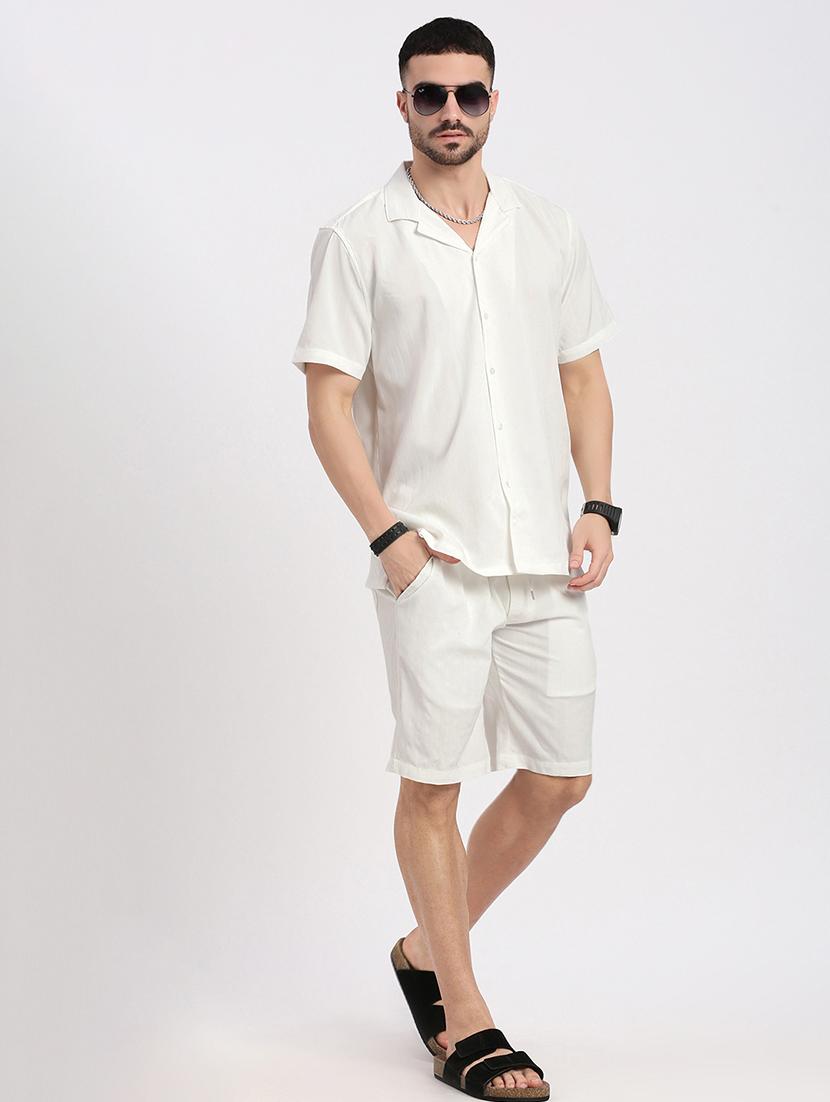 men solid shirt & shorts co-ord set - 21550188 - Standard Image - 4