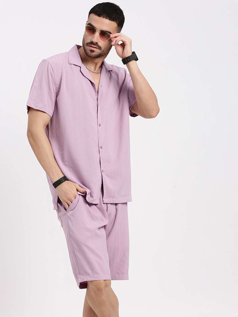 men solid shirt & shorts co-ord set - 21550189 -  Standard Image - 1