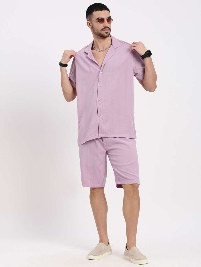 men solid shirt & shorts co-ord set - 21550189 -  Standard Image - 4