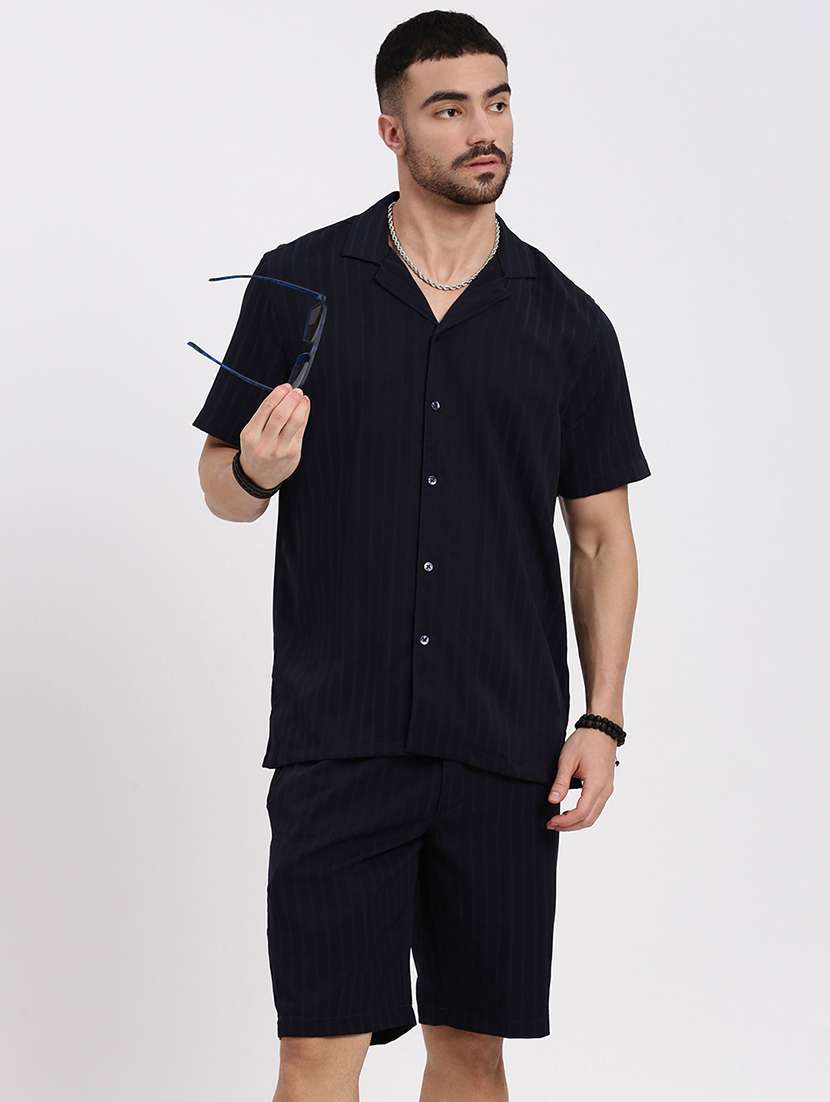 men solid shirt & shorts co-ord set - 21550190 -  Standard Image - 1