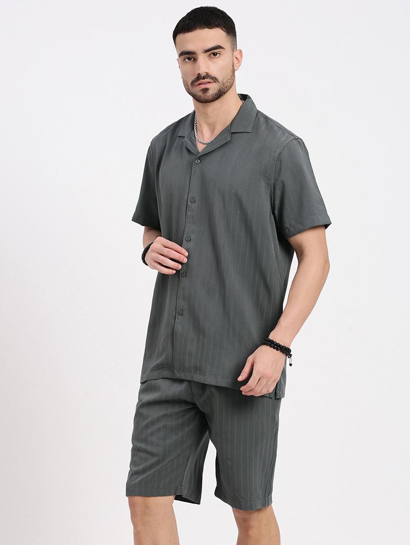 men solid shirt & shorts co-ord set - 21550191 - Standard Image - 1